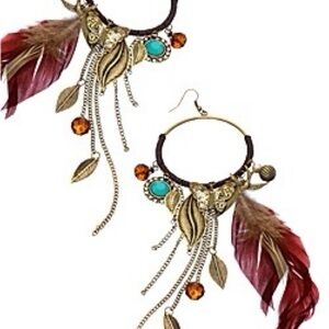 Bohemian Feather Earrings with Turquoise Accents